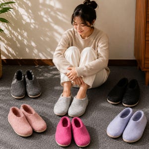 Handmade Wool Felt Slippers: Lightweight Indoor Shoes with Suede Sole