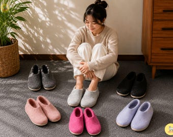 Handmade Wool Felt Slippers: Lightweight Indoor Shoes with Suede Sole