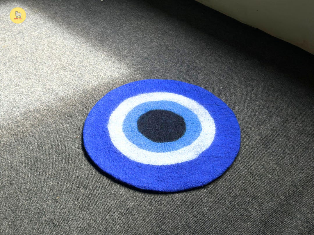 Handmade Felted Evil Eye Mat: 60cm Wool Rug, Spiritual Home Decor - Etsy