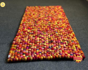 Handmade Multicolor Felt Ball Rug – Cozy Wool Area Rug, Natural Home Décor, Made in Nepal.