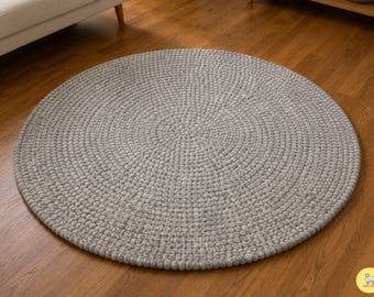 Handmade Round Wool Felt Rug: Customizable Grey Area Carpet