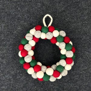 Felt Ball Christmas Wreath: Multicolor PomPom Door Hanger, Handmade in Nepal