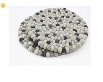 Sage Green Felt Ball Trivet: Handmade Wool Table Mat