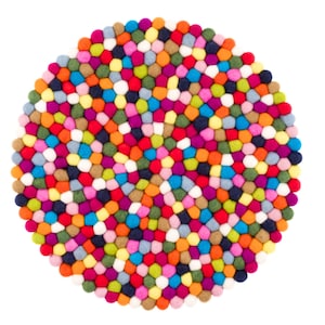 Multicolor Felt Ball Chair Pad: Hand-Felted New Zealand Wool (40cm)
