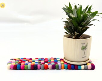 Handmade Multicolor Felt Trivet: Eco-Friendly Wool, 19x6"