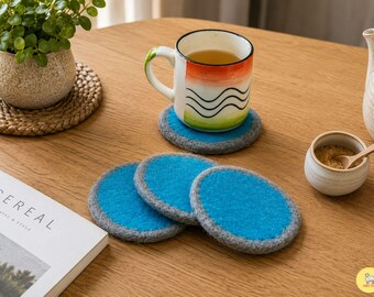 Handmade Wool Felt Coaster Set: Heat-Resistant Trivets, Nepal