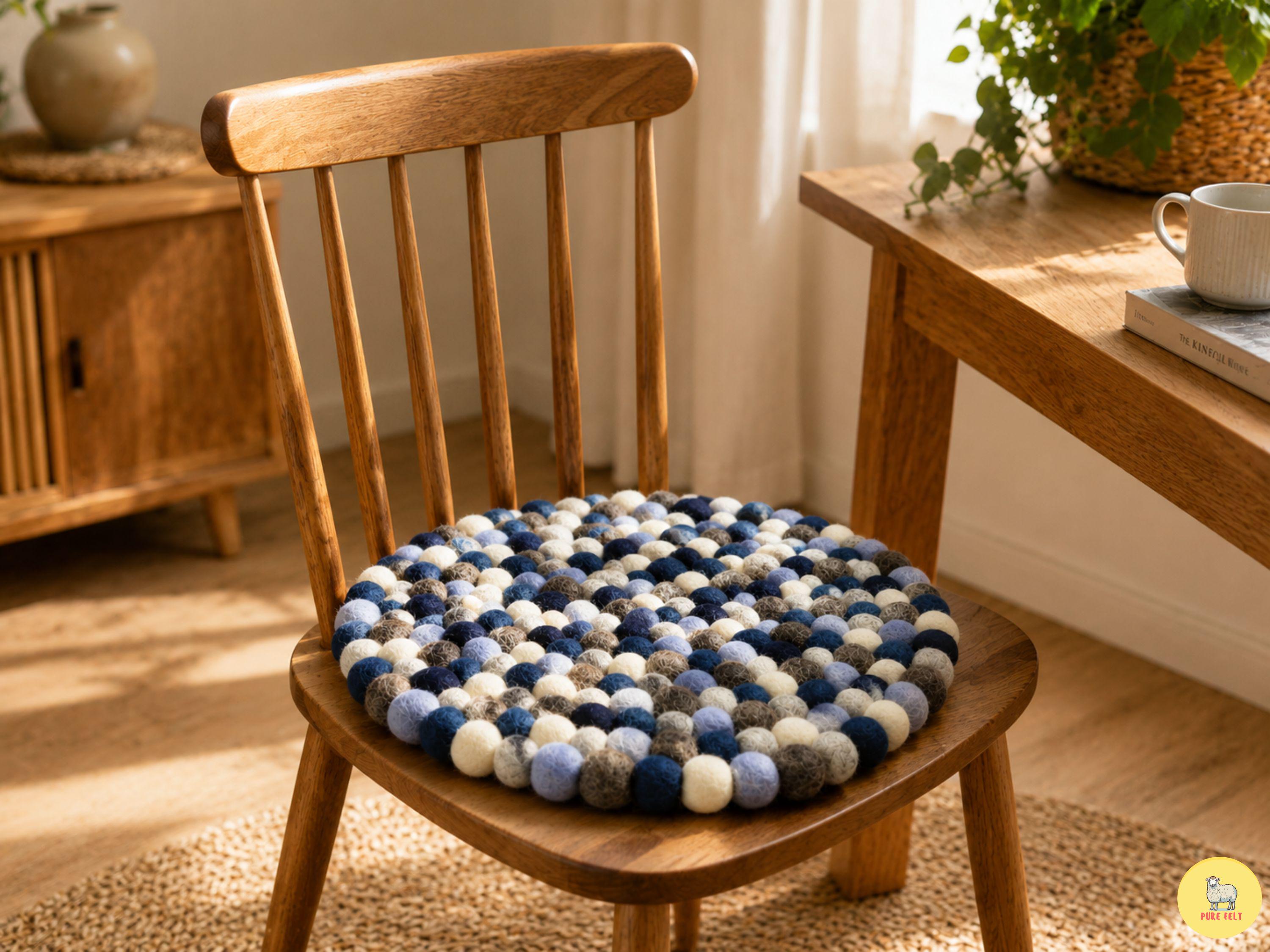 Handmade Wool Felt Ball Chair Pad: Multicolor Cushioned Seat (40cm Diameter)
