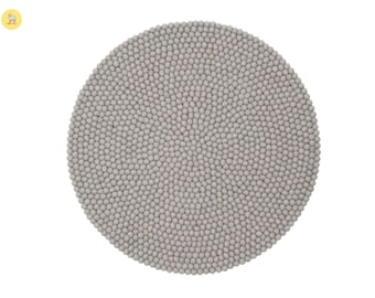 Light Grey Wool Felt Ball Rug: Handmade Minimalist Nursery Decor