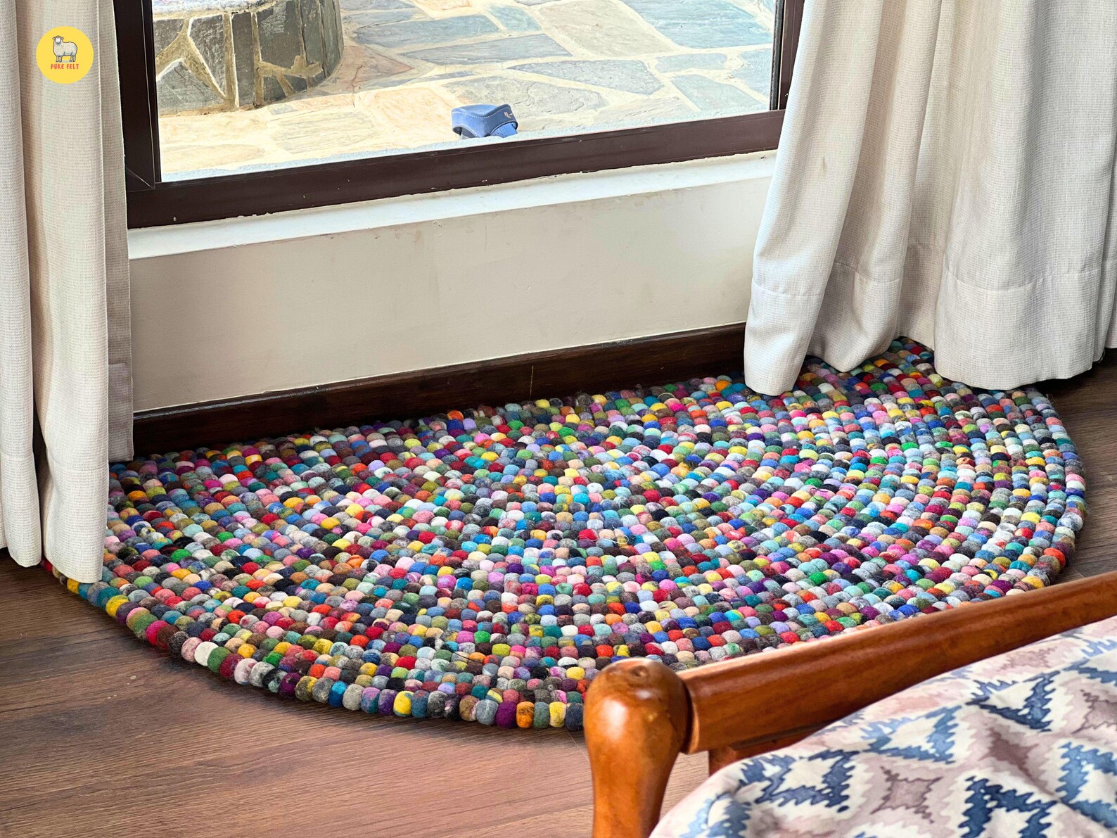 Multicolor Felt Ball Rug: Handmade Wool Semi-circle Mat - Etsy
