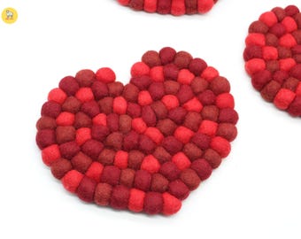 Heart Felt Ball Coasters: Handmade Wool Tea Coasters - Eco-Friendly
