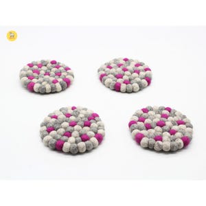 Round Multi-Color Felt Wool Coasters| Tea Table Mat Set For Table Protections| Handmade Wool Felts Ball Hot Drink Pad.