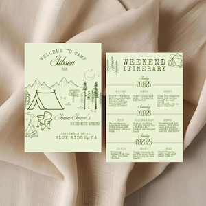 Editable Camp Bachelorette Weekend Itinerary Template | Rustic Cabin Trip Invite | Digital Bridal Party Weekend Schedule | Mountain Glamping