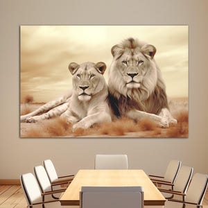 Lion lioness canvas wall art print African decor Lion wildlife art Anniversary gift Printable wall art Large wall art