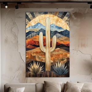 Saguaro cactus canvas wall art print Boho wall decor Desert Arizona wall art Succulent wood wall art PRINT Western wall decor Art prints