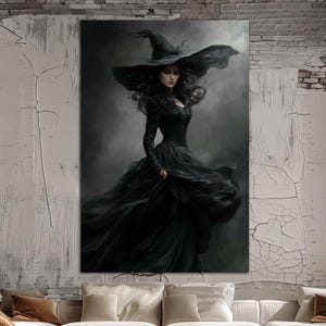 Witch canvas wall art print Gothic decor Halloween print Witchy wall art Dark cottagecore Spooky season wall art prints Wall decor
