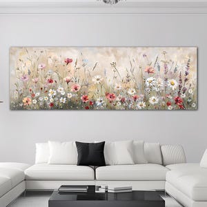 Wildflower field canvas wall art print Poppies daisies Floral wall art Botanical art Neutral wall decor Art prints