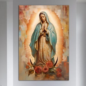 Our Lady of Guadalupe canvas wall art print Christian art decor Virgin Mary wall art Christian printable wall art Large wall art