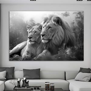 African lion lioness canvas wall art print Above bed decor Lion wall art Gift for couple Animal art prints Wall decor