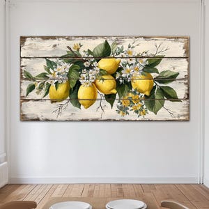 Lemon canvas wall art print Rustic home decor Lemon print Food art Wood wall art PRINT Summer kitchen wall decor Art prints