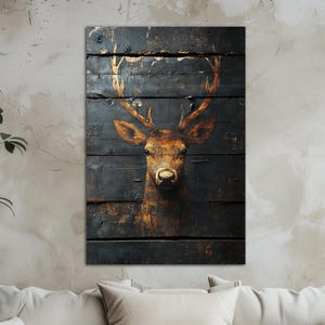 Deer black wood background canvas wall art PRINT Rustic home decor Deer painting Farmhouse decor Elk large wall art Printable wall art