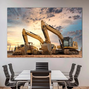 Modern excavator canvas wall art print Office wall decor Gift for an engineer industrial art Construction large wall art Wall decor