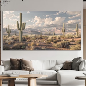 Arizona desert canvas wall art print Southwestern decor Arizona wall art Cactus landscape painting Pastel printable wall art Large wall art