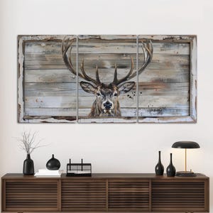 Rustic deer canvas wall art print Farmhouse decor Deer print Deer hunting wall decor Woodland animals Retro elk art prints Large wall art