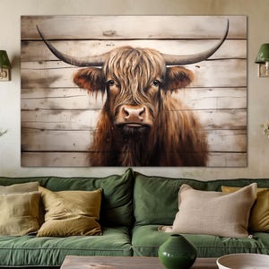 Highland cow canvas wall art print Country home decor Modern farmhouse wall art Highland cow decor Cow art prints wall decor