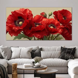 Red poppy flower canvas wall art print Bedroom decor Red flowers Poppy print Poppies floral art wall decor Large wall art
