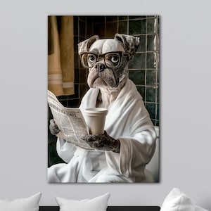 Funny Boxer Dog Bathroom Canvas Art Print: Quirky Home Decor