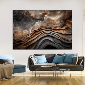 Abstract Wood Grain Canvas Print: Dark Boho Wall Art