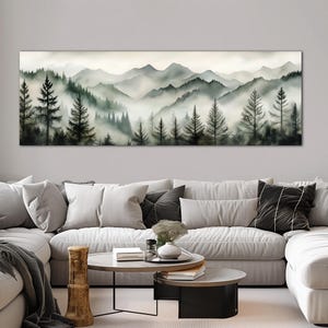 Panoramic mountain canvas wall art print Cottagecore decor Mountain wall art Landscape painting Forest wall art prints Large wall art