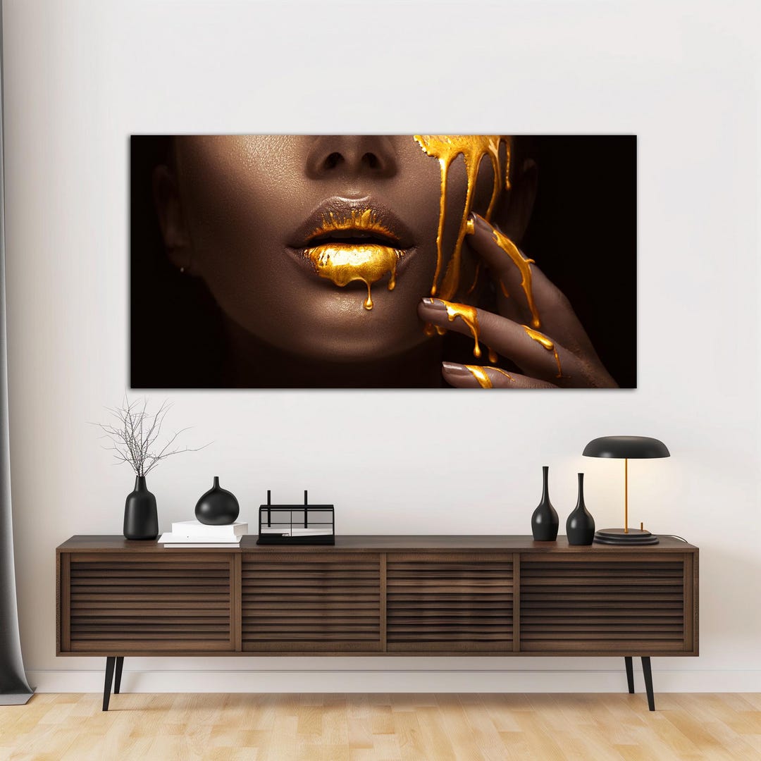 Black Girl Gold Lips Canvas Wall Art Print Luxury Salon Decor ...