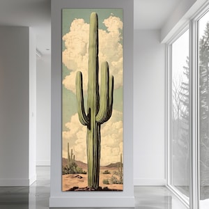 Impression d'art mural en toile de cactus de l'ouest, impression d'art de ferme, art mural de l'Arizona, art mural grand et étroit, cactus, décoration murale sud-ouest, art mural imprimable
