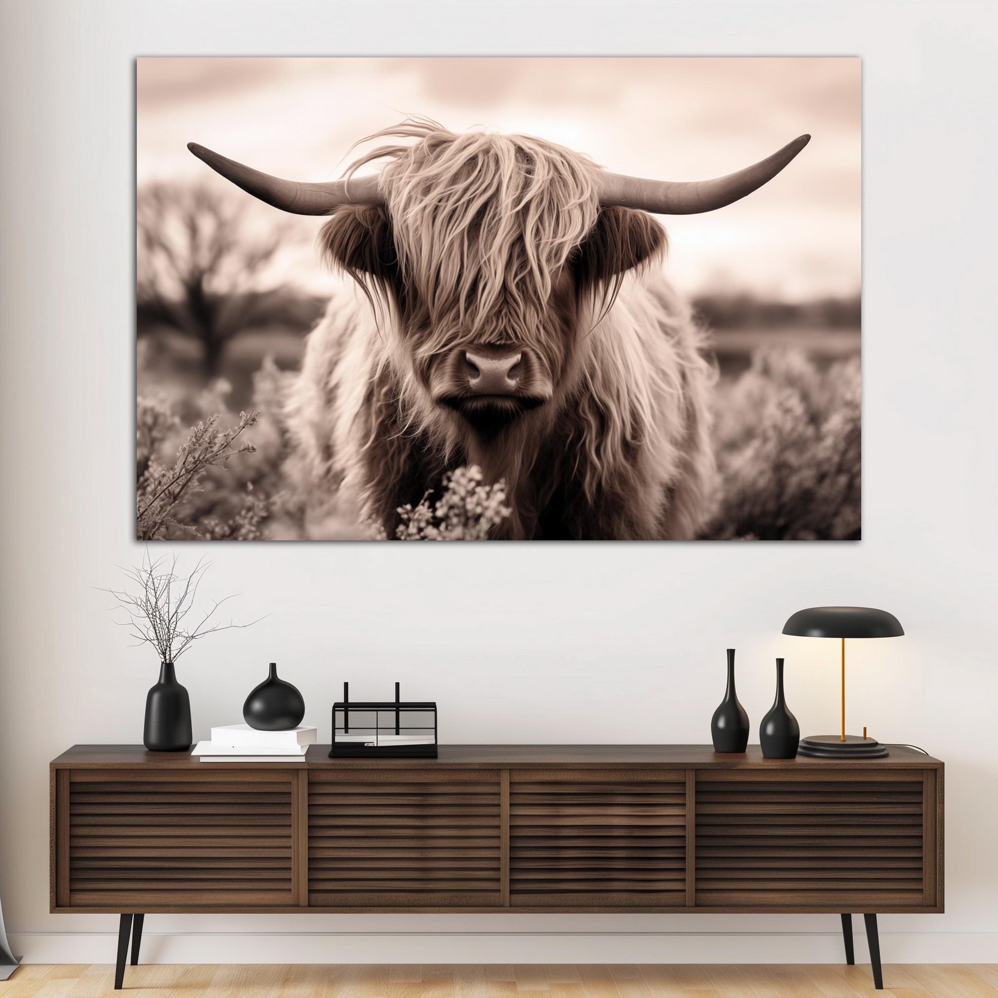 Highland cow canvas wall art print Farmhouse decor Highland cow wall art Cow gift Rustic wall decor Animal printable wall art