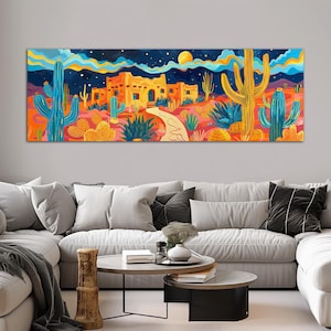 Impression d'art mural toile désert coloré Décoration bohème mexicaine Cactus Décoration western Art mural mexicain Grand art mural Art mural imprimable