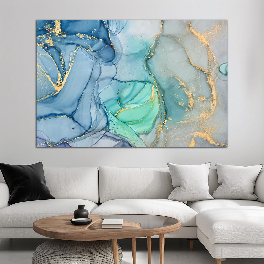 Blue Abstract Canvas Wall Art Print Modern Above Bed Decor Abstract ...