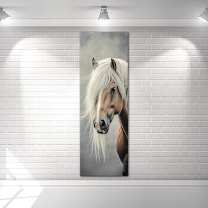 Horse with white mane canvas wall art print Narrow wall decor Horse art Long wall art Horse painting wall decor Printable wall art