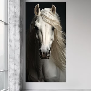 White horse portrait canvas wall art print Bedroom wall decor Horse art Horse painting Minimalist art prints Large wall art