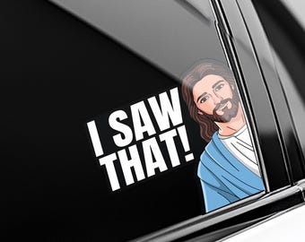 Pegatina divertida de Jesús "Lo vi" - Vinilo con Jesús asomándose - Meme de humor cristiano impermeable OHWR12