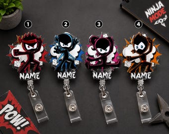 Ninja Kidz Inspired Badge Reel, Personalized Ninja Retractable ID Holder, Cute Acrylic Badge Reel, Teacher Nurse Gift URD-OZH05