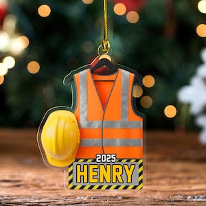 Personalized Construction Worker Xmas Ornament, Personalized Ornament Excavator Christmas Tree Ornament, Contractor Tools Rope Trucks UN5507