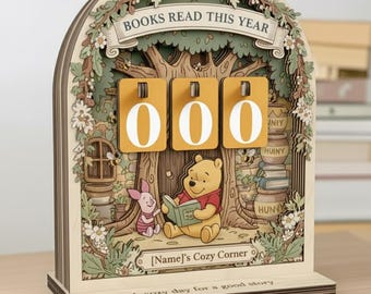 Winnie the Pooh Book Tracker Sign – Classic Reading Tracker for Book Lovers | Hundred Acre Wood Decor | Pooh Bear Gift for Readers ORERT008