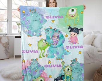 Personalized Watercolor Disney Monsters Inc Blanket, Custom Name Pixar Monsters University Baby Blanket AXHZ10