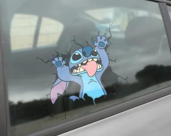 Funny Stitch Cracked Peeker Peeking Car Window Decals - Bumper Waterproof Vinyl Stickers - Lilo & Stitch - Pack Stickers UNZHSK12