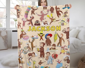 Personalized Curious George Blanket, Curious George Blanket, Custom Name Blanket, Birthday Gifts, Moneky George, Money Lover Blanket AXHS23