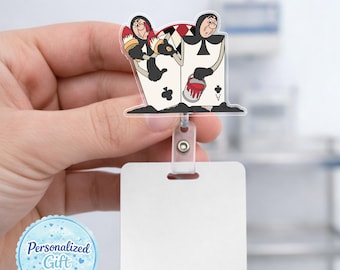 Alice Mad Hatter Cheshire Cat Badge Reel, Alice in Wonderland Nurse Badge Holder, Cute Retractable ID Badge Clip  AYCC07