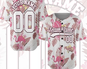 Custom Flamingo Hawaii Baseball Jersey, Tropical Flamingo Team Shirt, Personalized Hawaiian Sports Jersey, Summer Beach Outfit UOUI10