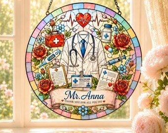 Nurse Stained Glass Suncatcher, Custom Name Medical Window Hanging, Personalized Nurse Appreciation Gift, Healthcare Worker Decor SMWZ09