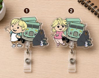 Trash Truck Inspired Badge Reel, Personalized Retractable ID Holder, Cute Garbage Truck Acrylic Badge Reel, Teacher Nurse Gift URD-OZH10